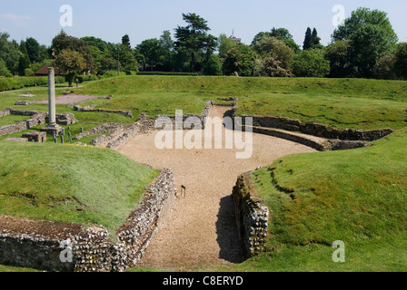 Römisches Theater, erbaut um AD140, St. Alban, Hertfordshire, England, Vereinigtes Königreich Stockfoto