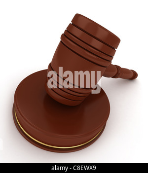 3D Abbildung eines Hammers auf weiß Stockfoto