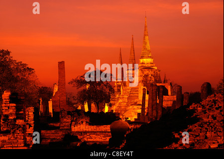 Abend, Farben, Wat Phra Si Sanphet, UNESCO, Welterbe, Website, Ayutthaya, Thailand, Asien, Tempel Stockfoto