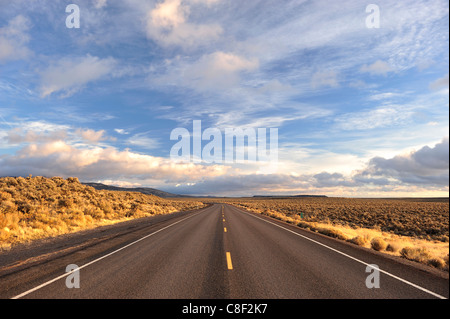 Einsame, lange Straße, gerade, Autobahn, Ost-Oregon, Oregon Outback, High Desert, Oregon, USA, USA, Amerika, Stockfoto