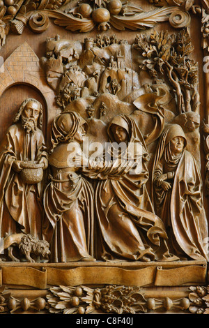 Besichtigung der Heiligen Jungfrau Maria auf dem geschnitzten Altar aus 1509, Mauer Bei Melk Kirche, Niederösterreich, Österreich Stockfoto