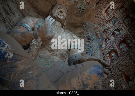 Giant Buddhas an die Yungang Grotten, alten buddhistischen Tempel Grotten bei Datong, UNESCO World Heritage Site, Shanxi, China Stockfoto