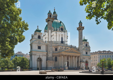 Die Karlskirche ist eine römisch-katholische Pfarrkirche und zählt zu den bedeutendste Barockkirche nördlich der Alpen, Vienna Stockfoto