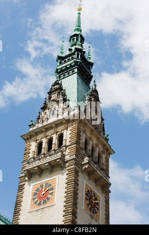 Uhrturm, Rathaus (City Hall, Hamburg, Deutschland Stockfoto