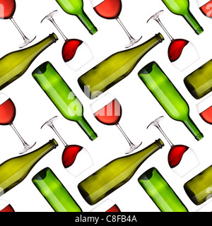 Nahtlose Muster - Flaschen und Gläser auf weißem Hintergrund Stockfoto