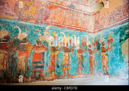 Wandmalereien in Bonampak Maya-Ruinen, Bundesstaat Chiapas, Mexiko Stockfoto