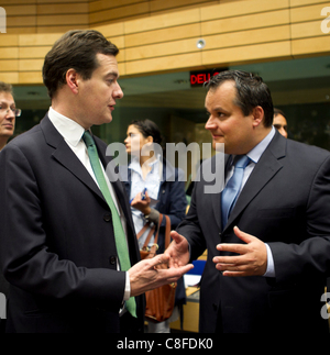 -Abgebildet auf dem ECOFIN-Treffen der Finanzminister der Europäischen Union Stockfoto