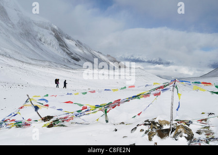 Thorong La (Thorung La Pass auf 5416m, Annapurna Conservation Area, Gandaki, Western Region (Pashchimanchal, Nepal Stockfoto