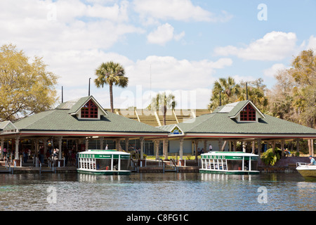 Parkgäste Rundgang Glasbodenboot des Flusses Silber im Silver Springs State Park in Ocala, Florida Stockfoto