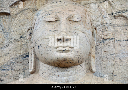 Asien, Aukana Buddha, Statue, Buddhismus, Ceylon, eins, Gal, Göttlichkeit, Gottheit, Kopf, Kunst, Sri Lanka, Polonnaruwa, Religion, Formen Stockfoto