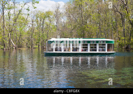 Parkgäste Rundgang Glasbodenboot des Flusses Silber im Silver Springs State Park in Ocala, Florida Stockfoto