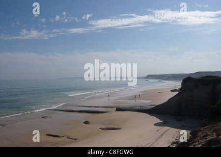 Portugal, Europa, Peniche, niedrig, Ebbe, Flut, Strand, Küste, Meer, Felsen, Klippe, Stockfoto