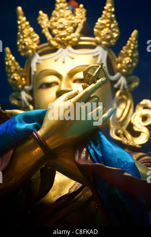 Goldene Buddha Skulptur in tibetischen Kloster. Konzentrieren Sie sich auf Seite Stockfoto