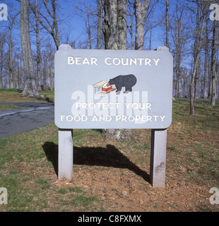 Bär Land Zeichen im Shenandoah-Nationalpark, Virginia, Vereinigte Staaten von Amerika Stockfoto