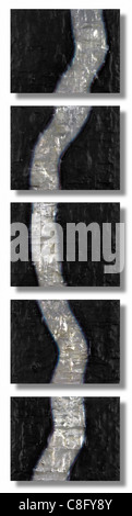 abstraktes Bild gemalt von mir namens "Metal-Fluid". Es zeigt 5 dunkle Platten mit konstanter metallischen Gürtel in einer Zeile unter jeder othe Stockfoto