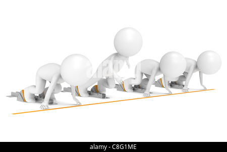 3D kleine menschliche X4 der Athleten. Block zu starten. Einer der schnellsten. Menschen-Serie. Stockfoto