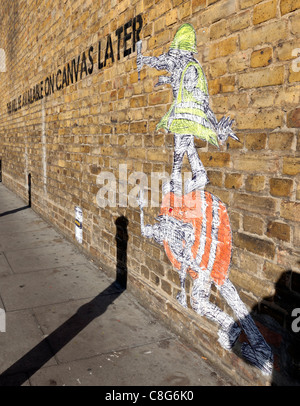 Dieser wird werden zur Leinwand später Schablone Graffiti, Tower Hamlets, Hanbury Street, London E1, UK. Stockfoto