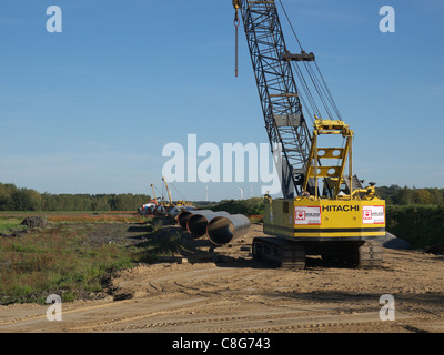 Bau einer Gas-Pipeline verbindet mit der Nord Stream-Pipeline zwischen Russland und Westeuropa. Stockfoto