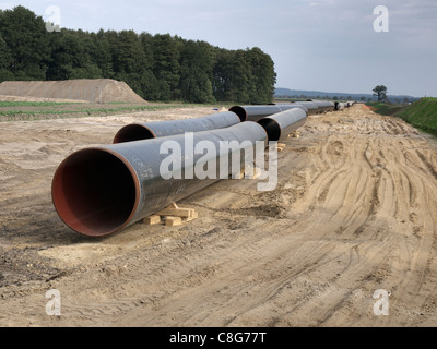 Bau einer Gas-Pipeline verbindet mit der Nord Stream-Pipeline zwischen Russland und Westeuropa. Stockfoto