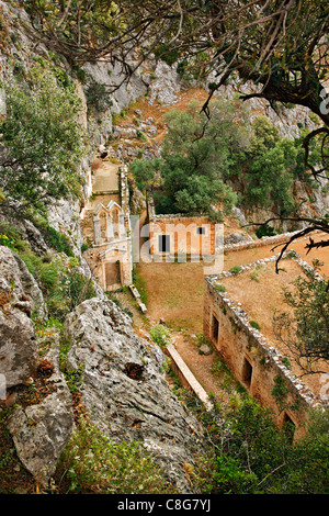 Das verlassene Katholikou-Kloster im Herzen der Avlaki Schlucht auf Akrotiri Halbinsel, Präfektur Chania, Kreta, Griechenland Stockfoto