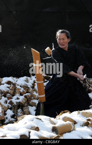 Samurai mit dem Schwert. Samurai-Kämpfer Stockfoto