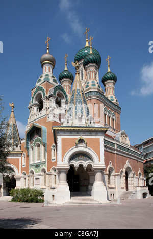 Die russische orthodoxe Kathedrale (Eglise Russe) (postkartenschönen Saint Nicolas, Nizza, Alpes Maritimes, Provence, Frankreich Stockfoto