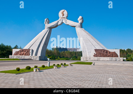 Wiedervereinigung-Denkmal. Pyongyang, Nordkorea Stockfoto