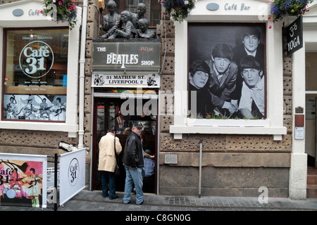 Die Beatles Shop an 31 Mathew Street, Liverpool, England. Stockfoto