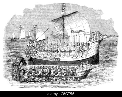 Krieg Galeeren des 15. Jahrhunderts Segels Seemann Schiff Segelschiffe Versand Krieg marine Naval Marine Schiff Fracht waren See Meer Stockfoto
