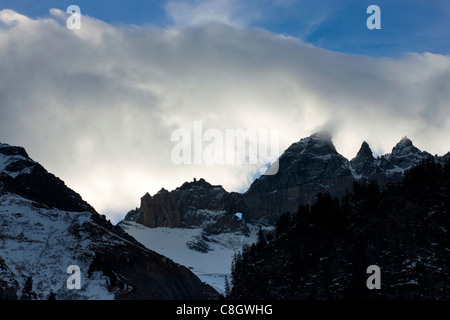 Tschingelhörner, Martinsloch, Schweiz, Europa, Kanton Glarus, UNESCO, Tectonic, Arena, Sardona, Berg, Loch, Erosion, m Stockfoto