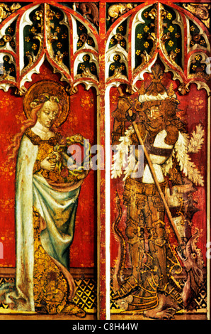 Filby, Norfolk, Lettner, St. Cecilia, St. George und Dragon männlichen Heiligen Heiligen englischen mittelalterlichen Bildschirme Malerei Gemälde Stockfoto