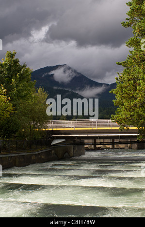 Die Fischtreppe am Bonneville dam unter stürmischen Wolken Stockfoto