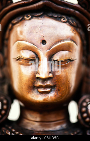 Grüne Tara-Statue. Buddhistische Gottheit Statue auf weißem Hintergrund Stockfoto