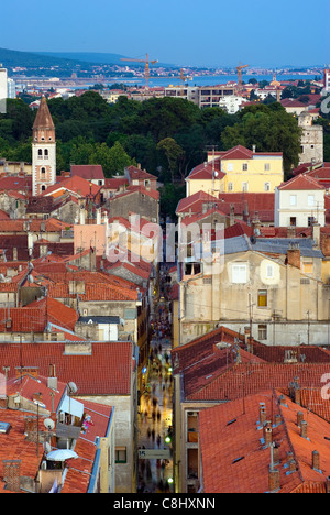 Zadar, Kroatien. Ein Blick vom höchsten Glockenturm in der Stadt. Stockfoto