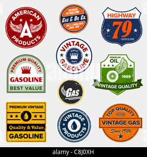 Satz von Vintage retro-Benzin-Schilder und Etiketten Stockfoto