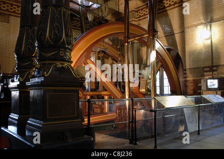 Viktorianische Strahl-Motoren bei Abbey Pumping Station in Leicester. Gemacht von Gimpson von Leicester 1891, seltene Woolf Stil Motoren. Stockfoto