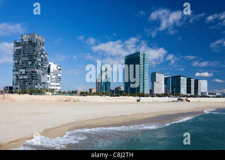 Catalunya, Barcelona, Spanien, Europa, Diagonal Mar, Uferpromenade, Strand Stockfoto