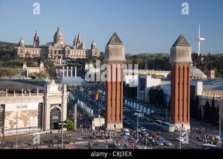 Spanien, Europa, Katalonien, Barcelona, España, Montjuich, Palast, Nationalmuseum, venezianischen Türme, Stockfoto