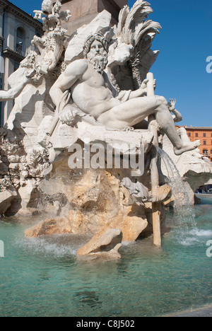 Nettuno Brunnen auf der Piazza Navona im Roma. Detail der statue Stockfoto