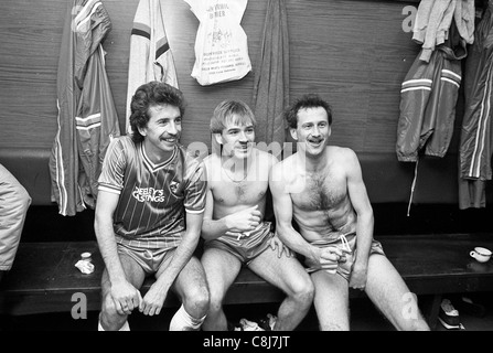 Liverpool V Walsall Town an der Anfield Road 02.07.1984 Walsall Spieler Kevin Summerfield, David Preece und Richard O'Kelly nach Zeichnung t Stockfoto