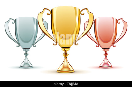 Abbildung der drei Trophäen - Gold, Silber und bronze Stockfoto