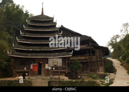 Drum Tower, Dong, Volksgruppe, Menschen, Dorf, Landschaft, Guangxi, China, Chinesisch Stockfoto