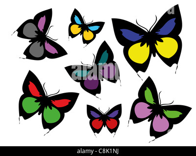 Sammlung von bunten Schmetterlingen Stockfoto