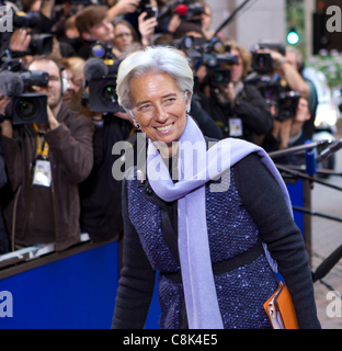 Internationalen Währungsfonds Geschäftsführer Christine Lagarde für die Tagung des Europäischen Rates in Brüssel anreisen. Foto: Peter Cavanagh. Stockfoto