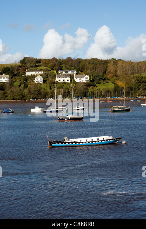 Die Fähre nach Dittisham und/oder Greenway Gardens.greenway Fähre über den Fluss Dart in Dittisham, Devon am herbstlichen Tag besuchen Stockfoto