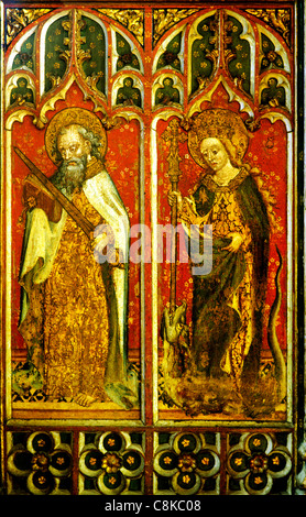Filby, Norfolk, Lettner, Heiligen Paulus mit Schwert, St. Margarete von Antiochia mit Crozier und Drachen männlichen Heiligen Englisch Stockfoto