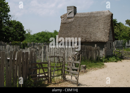 Plimoth Plantation oder historisches Museum. Englischen Dorf. Haus. Plymouth. Massachusetts. USA. Stockfoto