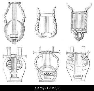 verschiedene Formen der alten Leier stringed Musikinstrument griechische Antike Streicher spielen Musik Plektrum Gitarre Stockfoto