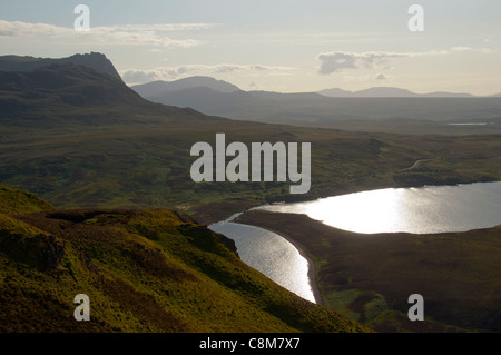 Ben Loyal und Ben Hope aus Beinn Stumanadh, Sutherland, Schottland, Großbritannien. Über Loch Loyal und Loch Craggie. Stockfoto