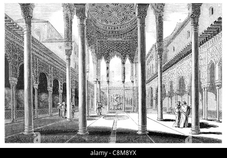 Gericht der Löwen Alhambra Rote Festung Palast Granada Spanien maurischen Patio de Los Leones Galerie weiße Marmorsäulen Spalte Stockfoto